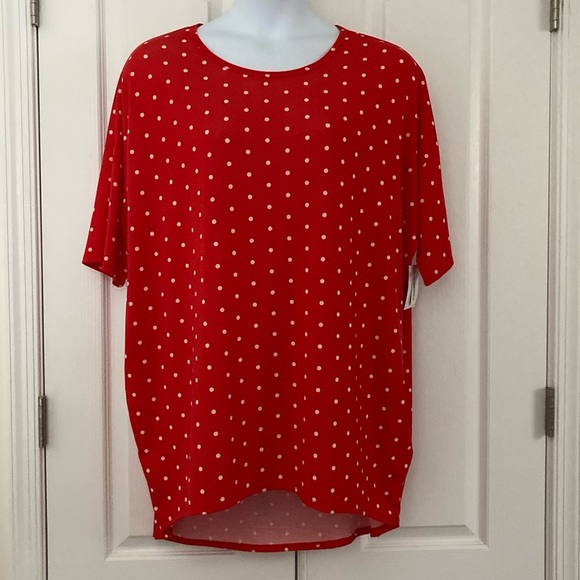 NWT LuLaRoe Irma woman’s plus size 2XL 2X XXL red with white polka dots NEW - Picture 2 of 4